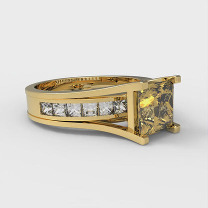 2.28 cttw Princess Cut Simulated Yellow Diamond Bridal Set - Solid Yellow Gold Engagement Ring & Wedding Band