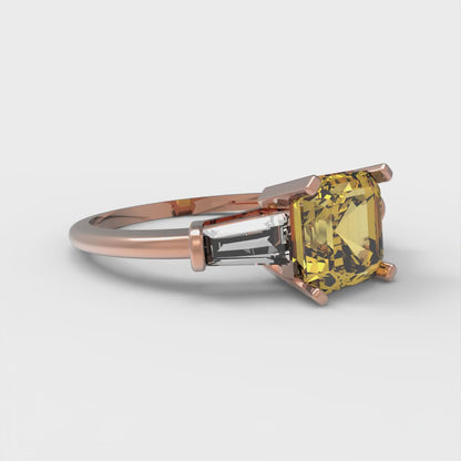 1.62 cttw Natural Citrine Three-Stone Engagement Ring - Solid Gold (Square Emerald Cut,6.5X6.5mm)