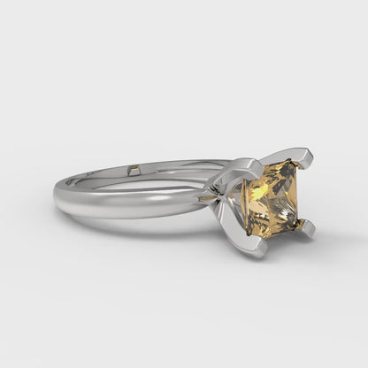 1 cttw Zirconia Simulated Champagne Diamond Solitaire  Engagement Ring - Solid Gold (VVS1, Princess Cut,5.5mm)