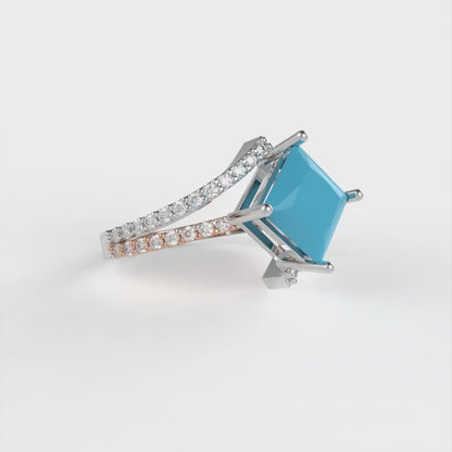 2.3075 cttw Simulated Turquoise Solitaire with Zirconia Simulated Diamond Accents Engagement Ring - Solid White/Rose Gold (VVS1, Princess Cut,7.0mm)