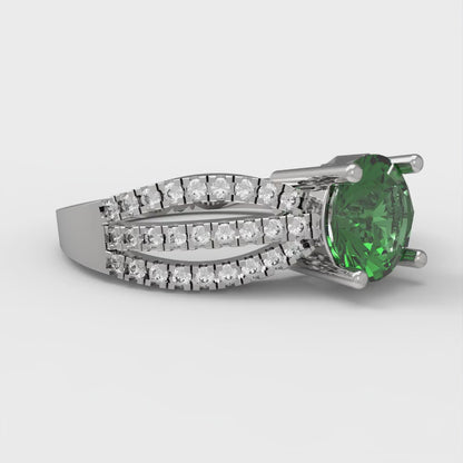 1.27 cttw Simulated Emerald Solitaire with Zirconia Simulated Diamond Accents Engagement Ring - Solid Gold (Round Cut,6.5mm)