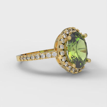 2.27 cttw Natural Peridot Solitaire with Zirconia Simulated Diamond Accents Engagement Ring - Solid Gold (Oval Cut,9X7mm)