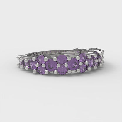 0.98 cttw Natural Amethyst Round Cut White Gold Eternity Wedding Band