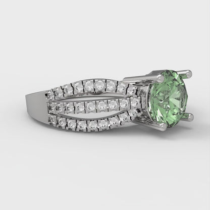 1.27 cttw Zirconia Simulated Green Diamond Solitaire with Zirconia Simulated Diamond Accents Engagement Ring - Solid Gold (VVS1, Round Cut,6.5mm)