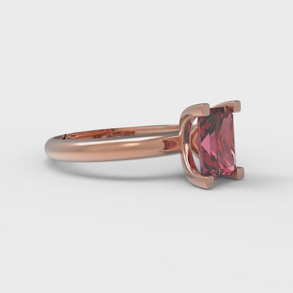 1 cttw Simulated Pink Tourmaline Solitaire  Engagement Ring - Solid Gold (Emerald Cut,7X5mm)