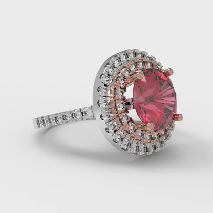 2.6 cttw Simulated Pink Tourmaline Hidden Halo Engagement Ring - Solid White/Rose Gold (VVS1, Round Cut,8.0mm)