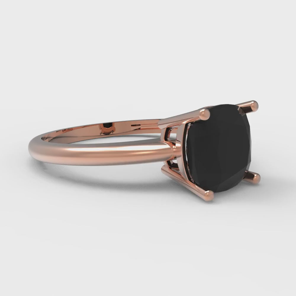 2 cttw Natural Onyx Solitaire  Engagement Ring - Solid Gold (Cushion Cut,7mm)