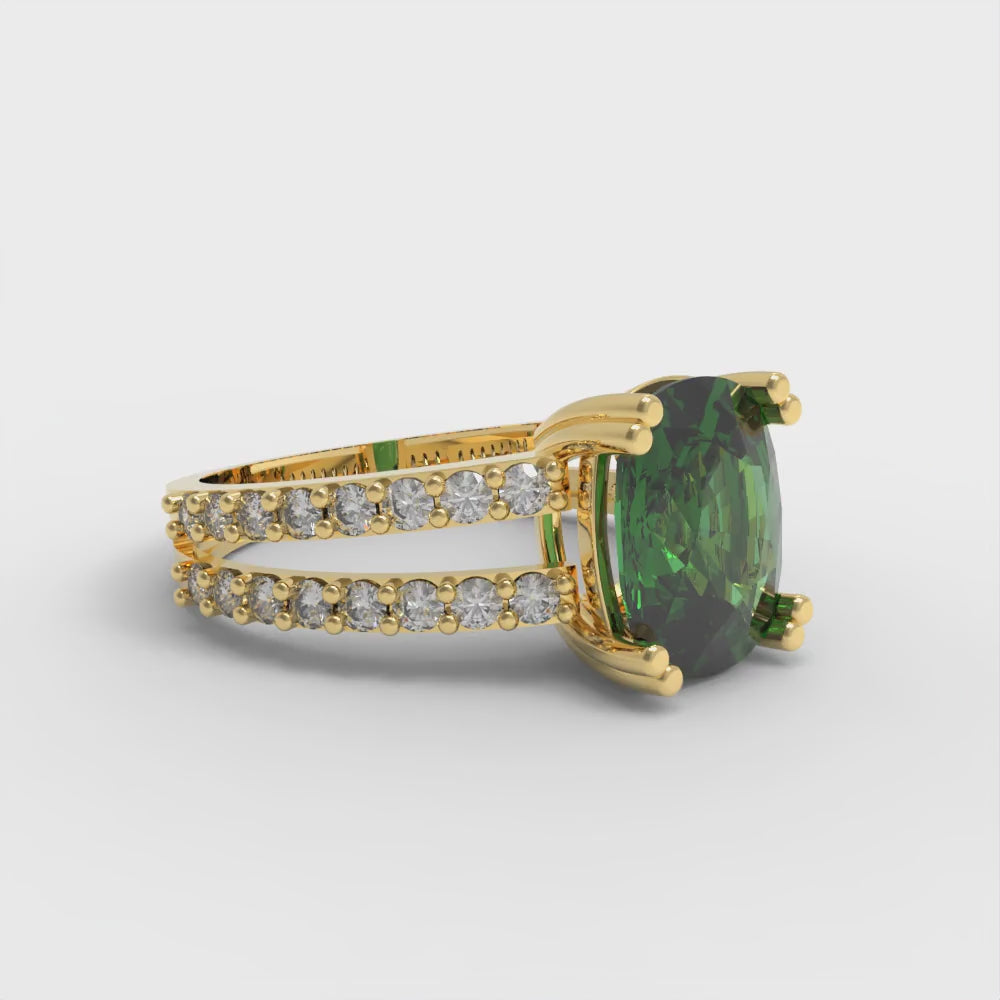 3.48 cttw Simulated Emerald Solitaire with Zirconia Simulated Diamond Accents Engagement Ring - Solid Gold (Long Cushion Cut,9x7mm)