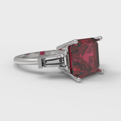 3 cttw Natural Garnet Three-Stone Engagement Ring - Solid Gold (Asscher Cut,8.0mm)