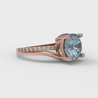 1.71 cttw Zirconia Simulated Blue Diamond Solitaire with Zirconia Simulated Diamond Accents Engagement Ring - Solid Rose Gold (VVS1, Round Cut,7.5mm)