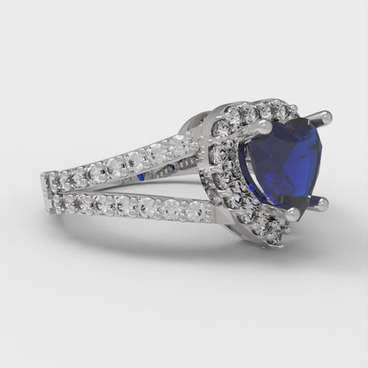 1.49 cttw Simulated Blue Sapphire Hidden Halo Engagement Ring - Solid White Gold (VVS1, Heart Cut,6.5mm)