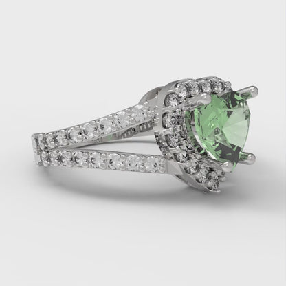 1.49 cttw Zirconia Simulated Green Diamond Hidden Halo Engagement Ring - Solid White Gold (VVS1, Heart Cut,6.5mm)