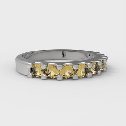 0.63 cttw Natural Citrine Round Cut White Gold Eternity Wedding Band