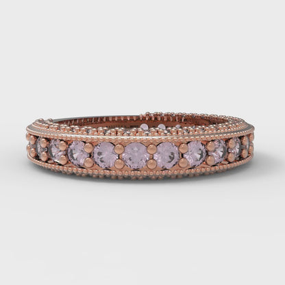 1.44 cttw Simulated Pink Diamond Round Cut Rose Gold Eternity Wedding Band
