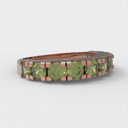 1 cttw Natural Peridot Round Cut Rose Gold Eternity Wedding Band
