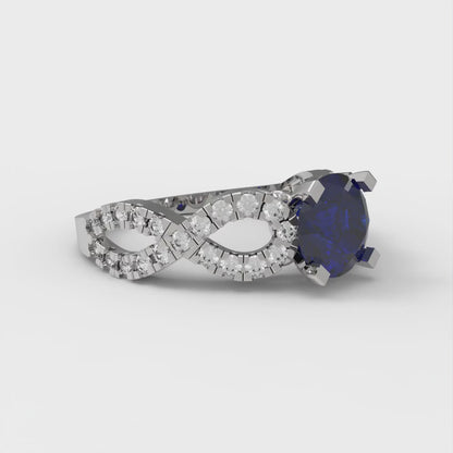 1.42 cttw Simulated Blue Sapphire Solitaire with Zirconia Simulated Diamond Accents Engagement Ring - Solid White Gold (VVS1, Round Cut,6.5mm)