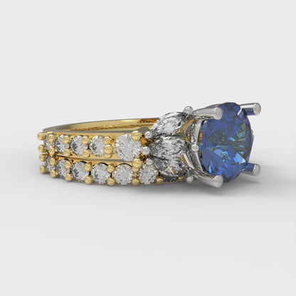 2.94 cttw Round Cut Simulated Tanzanite Bridal Set - Solid Yellow/White Gold Engagement Ring & Wedding Band
