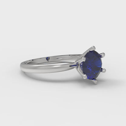 1 cttw Simulated Blue Sapphire Solitaire  Engagement Ring - Solid Gold (Round Cut,6.5mm)