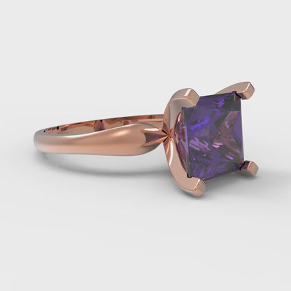 2.5 cttw Natural Amethyst Solitaire  Engagement Ring - Solid Gold (Princess Cut,7.5mm)