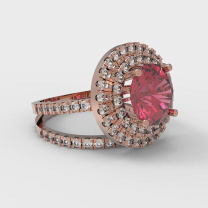 2.73 cttw Round Cut Simulated Ruby Bridal Set - Solid Rose Gold Engagement Ring & Wedding Band