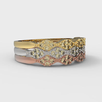 0.3 cttw Natural Citrine Round Cut White/Rose/Yellow Gold Eternity Wedding Band