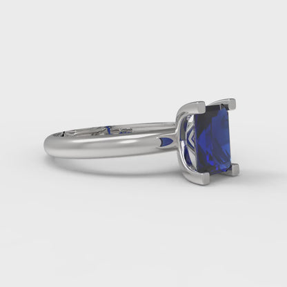 1 cttw Simulated Blue Sapphire Solitaire  Engagement Ring - Solid Gold (Emerald Cut,7X5mm)