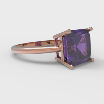 2.5 cttw Natural Amethyst Solitaire  Engagement Ring - Solid Gold (Asscher Cut,8.0mm)