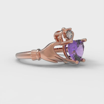 1.06 cttw Simulated Alexandrite Celtic Claddagh Engagement Ring - Solid Gold (Heart Cut,6.5mm)
