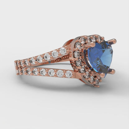 1.49 cttw Simulated Tanzanite Hidden Halo Engagement Ring - Solid Gold (Heart Cut,6.5mm)