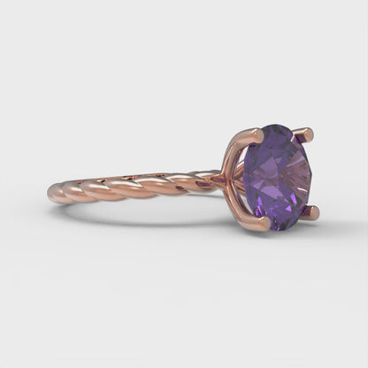 2 cttw Natural Amethyst Solitaire  Engagement Ring - Solid Gold (Round Cut,8.0mm)