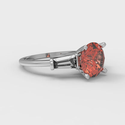 2 cttw Zirconia Simulated Red Diamond Three-Stone Engagement Ring - Solid Gold (VVS1, Round Cut,7.5mm)