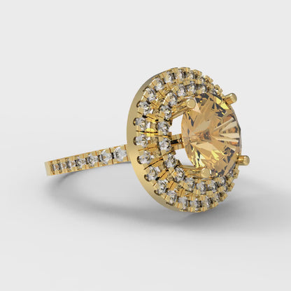 2.6 cttw Zirconia Simulated Champagne Diamond Hidden Halo Engagement Ring - Solid Gold (VVS1, Round Cut,8.0mm)