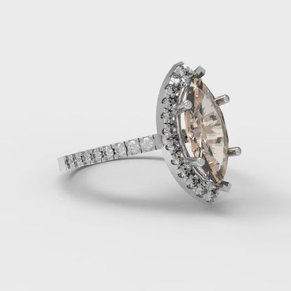 2.38 cttw Yellow Moissanite Hidden Halo Engagement Ring - Solid White Gold  (VVS1, Marquise Cut,12x6mm )