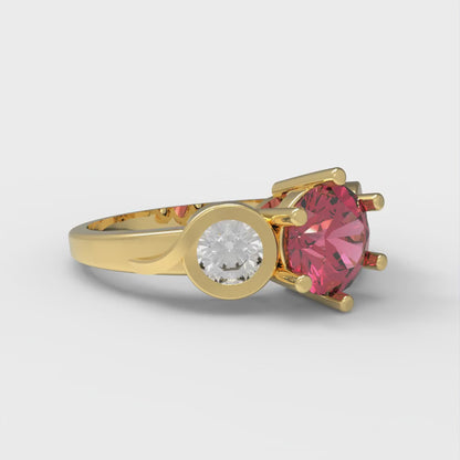 1.72 cttw Simulated Pink Tourmaline Three-Stone Engagement Ring - Solid Gold (Round Cut,6.5mm)