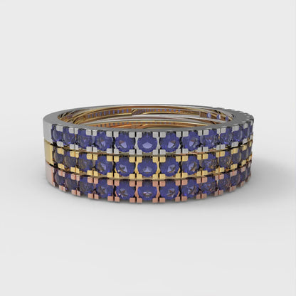 0.855 cttw Simulated Blue Sapphire Round Cut White/Rose/Yellow Gold Eternity Wedding Band