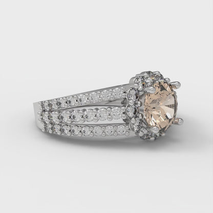 1.83 cttw Yellow Moissanite Hidden Halo Engagement Ring - Solid White Gold (VVS1, Round Cut,6.5mm)