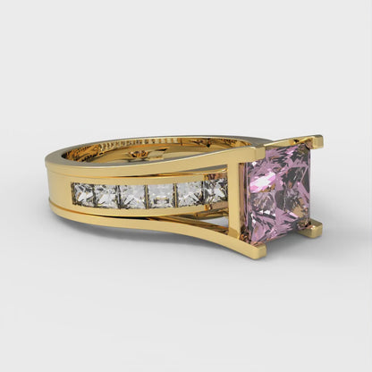 2.28 cttw Princess Cut Simulated Pink Diamond Bridal Set - Solid Yellow Gold Engagement Ring & Wedding Band