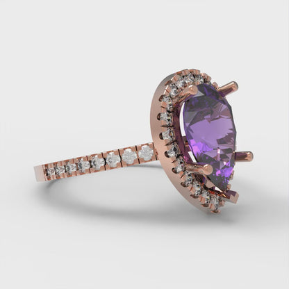 2.38 cttw Natural Amethyst Hidden Halo Engagement Ring - Solid Gold (Pear Cut,10x7mm )