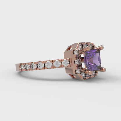 0.89 cttw Natural Amethyst Hidden Halo Engagement Ring - Solid Gold (Princess Cut,4.5mm)