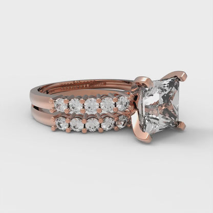 2.63 cttw Princess Cut Moissanite Bridal Set - Solid Rose Gold Engagement Ring & Wedding Band