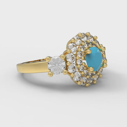 1.4 cttw Simulated Turquoise Hidden Halo Engagement Ring - Solid Gold (Round Cut,5.0mm)