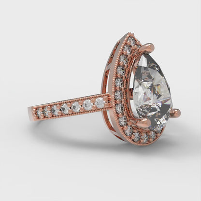 2.36 cttw White Sapphire Hidden Halo Engagement Ring - Solid Gold (Pear Cut,10x7mm)