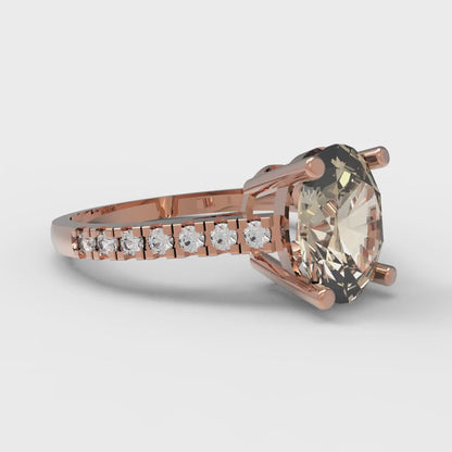 2.21 cttw Natural Morganite Solitaire with Zirconia Simulated Diamond Accents Engagement Ring - Solid Gold (Oval Cut,9X7mm)