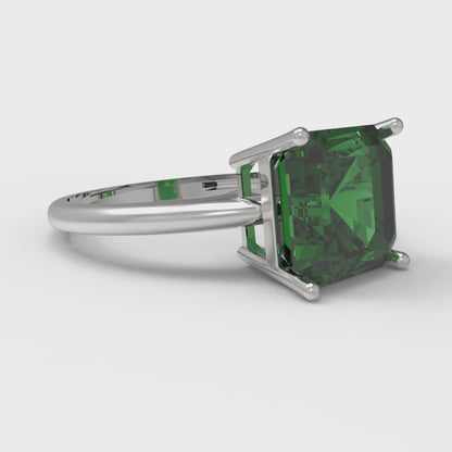 2.5 cttw Simulated Emerald Solitaire  Engagement Ring - Solid White Gold (VVS1, Asscher Cut,8.0mm)