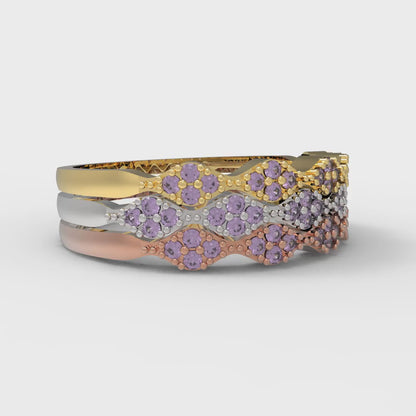 0.3 cttw Natural Amethyst Round Cut White/Rose/Yellow Gold Eternity Wedding Band
