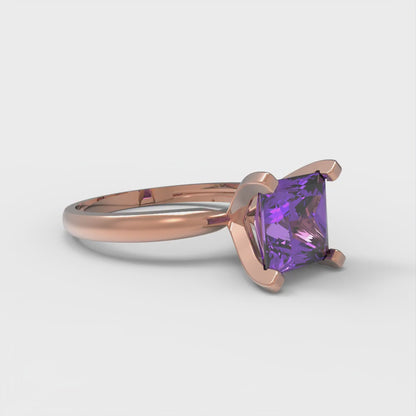2 cttw Simulated Alexandrite Solitaire  Engagement Ring - Solid  Rose Gold  (VVS1, Princess Cut,7.0mm)