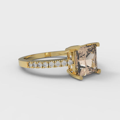 1.62 cttw Yellow Moissanite Solitaire with Zirconia Simulated Diamond Accents Engagement Ring - Solid Gold (Princess Cut,6.5mm)