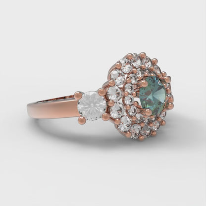 1.4 cttw Blue Moissanite Hidden Halo Engagement Ring - Solid Rose Gold (VVS1, Round Cut,5.0mm)