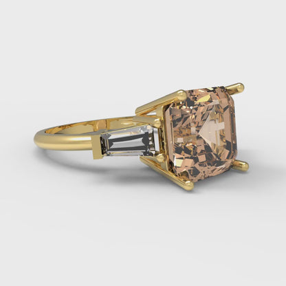 3 cttw Yellow Moissanite Three-Stone Engagement Ring - Solid Gold (Asscher Cut,8.0mm)