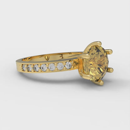 1.71 cttw Zirconia Simulated Yellow Diamond Solitaire with Zirconia Simulated Diamond Accents Engagement Ring - Solid Gold (VVS1, Round Cut,7.5mm)